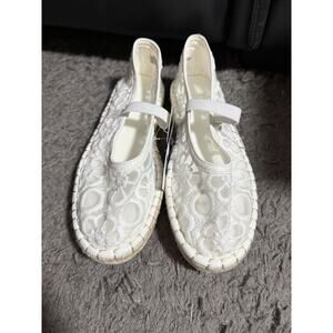 Women's Celia Floral Lace Mary Jane Espadrille Flat with Memory Foam Insole Sz 6
